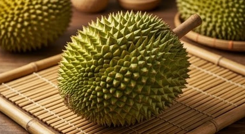 Quả sầu riêng nguyên vẹn với lớp vỏ gai góc đại diện cho những thử thách trong giấc mơ thấy trái sầu riêng