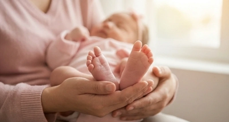 Mơ Thấy Mình Có Con Gái: Giải Mã Điềm Báo Gia Đạo & Bộ Số May Mắn 1 Đôi bàn tay nâng niu đôi chân nhỏ xíu của bé gái sơ sinh mang lại cảm giác bình yên