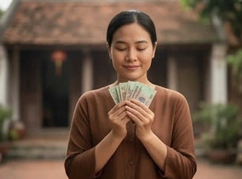Gương mặt bình yên của người mơ khi cầm trên tay những tờ tiền tượng trưng cho sự chở che từ gia đình