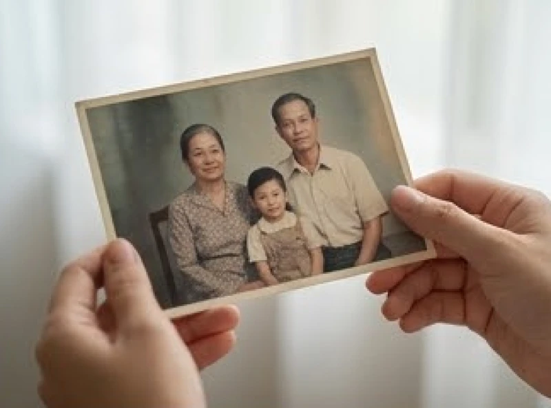 Bức ảnh cũ của gia đình được nâng niu trên tay gợi nhớ kỷ niệm về người thân