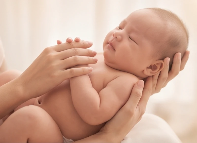 Bàn tay ân cần nâng niu một em bé bụ bẫm để giải mã điềm báo mơ thấy ẵm em bé theo dân gian