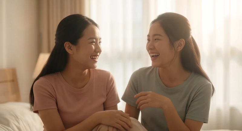 Người phụ nữ mơ thấy em gái đang mỉm cười rạng rỡ trong một không gian ngập tràn ánh nắng