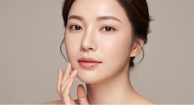 Gương mặt người phụ nữ mang nét đẹp dịu dàng với điểm nhấn sắc tố ở khu vực viền môi dưới