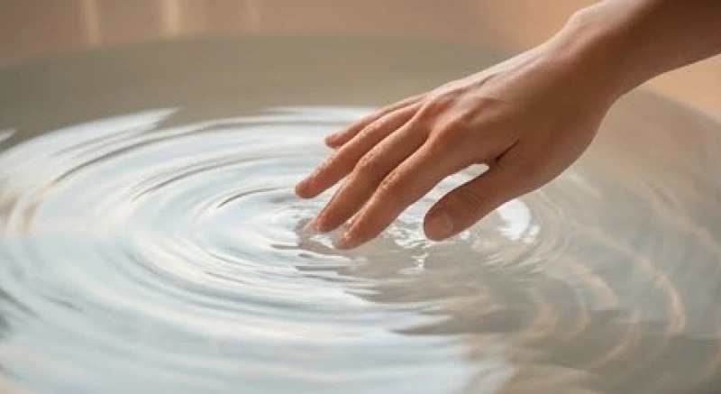 Bàn tay chạm vào mặt nước trong trẻo phản ánh ý nghĩa tâm linh khi mơ thấy tắm rửa