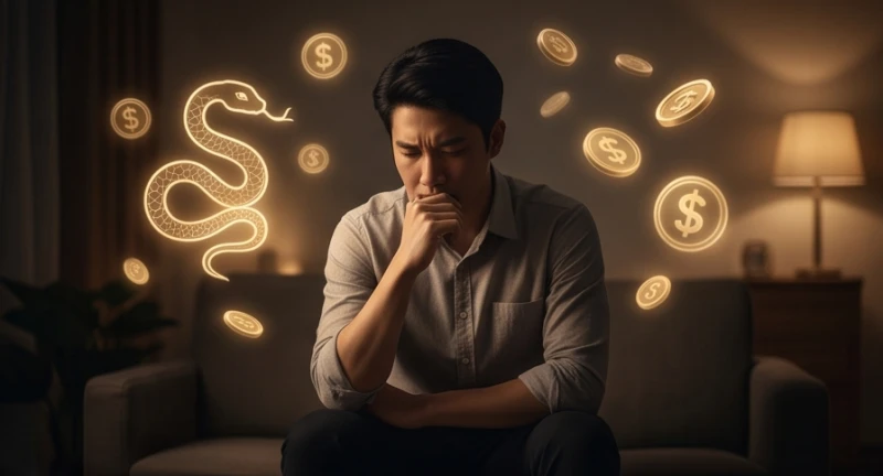 Khung cảnh một người tĩnh tâm suy nghĩ về những áp lực tài chính và sức khỏe tinh thần