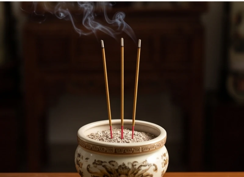Văn khấn mùng 1 hàng tháng: Bài cúng chuẩn và trình tự chi tiết 9 Ba nén hương đang cháy đượm trong bát nhang đại diện cho Tam bảo và lòng thành kính kết nối đất trời